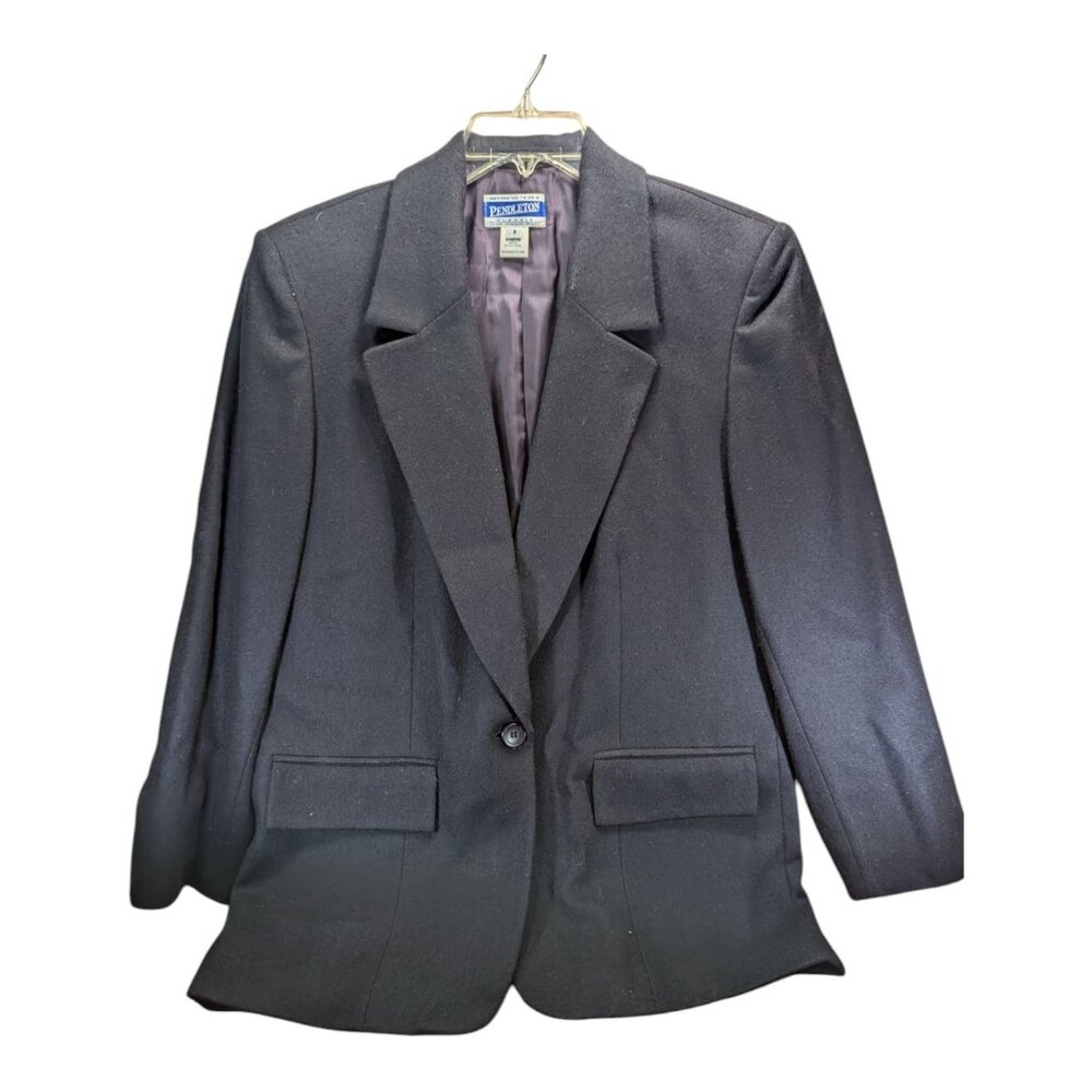 VTG Classic Women's PENDLETON Black 100% Virgin Wool Blazer Size 8 Made In USA - Picture 1 of 11